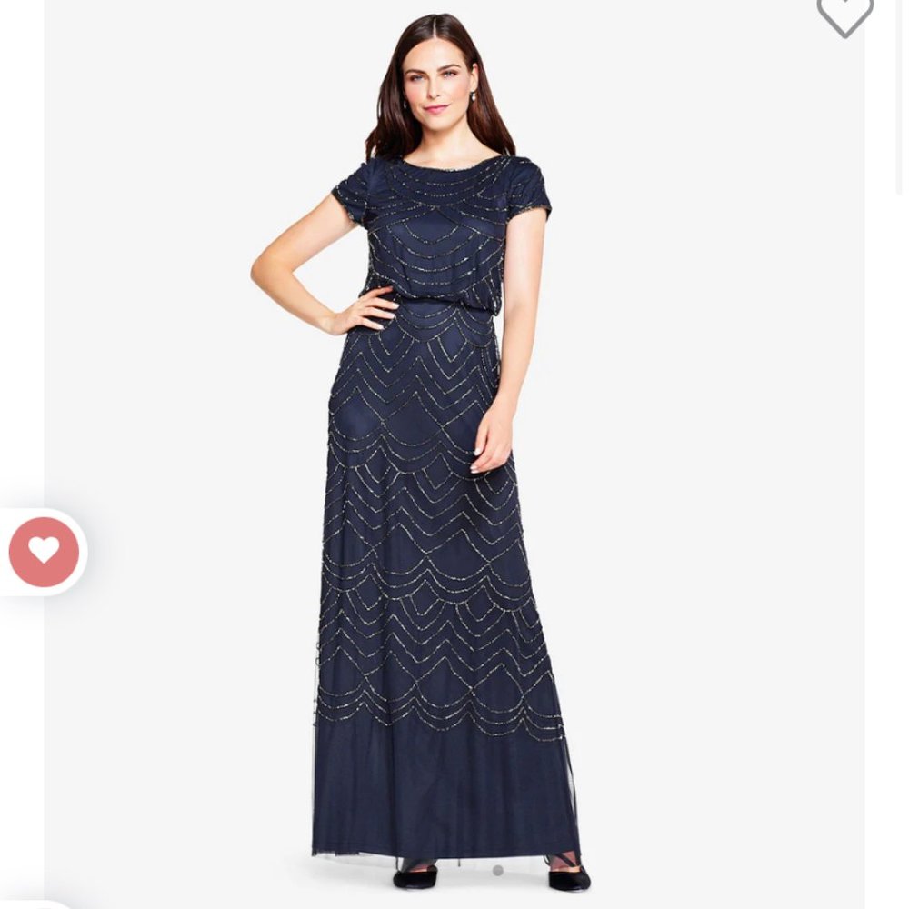 Short Sleeve Beaded Gown in Navy - Mother of the Bride Dress